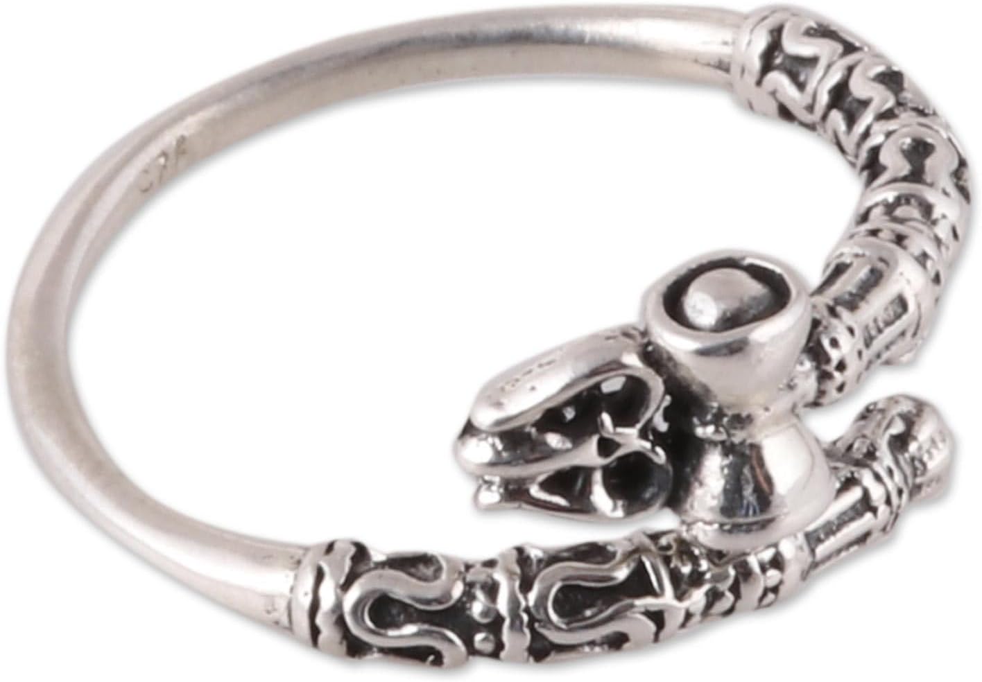 NOVICA Artisan Handmade .925 Sterling Silver Wrap Ring Shivathemed from India Stone No Hinduism Religious 'Powerful Shiva'