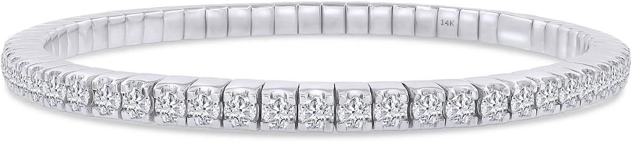 SAVEARTH DIAMONDS Round Cut Lab Grown Diamond Stretchable Tennis Chain Bracelet For Women In 14K Solid Gold Jewelry (Color: G-H, Clarity : VS-SI, 2.70 Ct To 3.30 Ct)