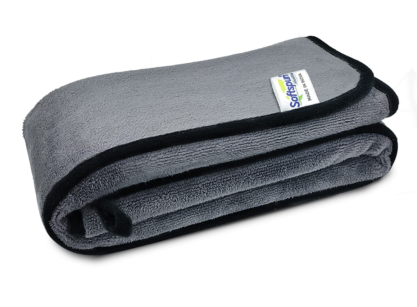 SOFTSPUN Microfiber Super Absorbent Cloth 500 GSM 35X75cms Packof 1 Grey! Silk Banded Edge Towel Set Extra Thick Microfiber Cleaning Cloths Perfect for Bike Auto Cars Both Interior and Exterior.