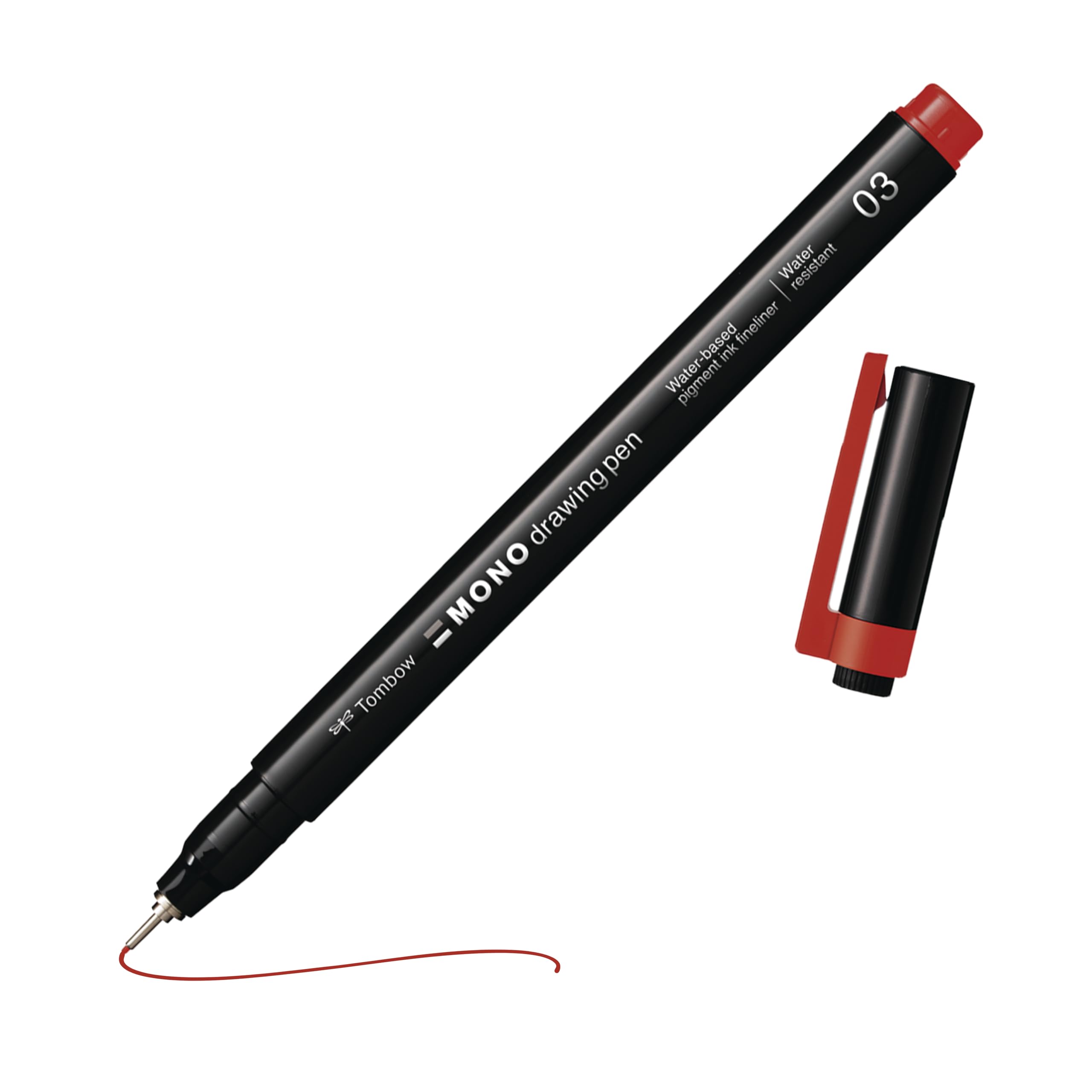 Tombow Mono drawing pen, fineliner, red, drawing pen, water-resistant pigment ink, 0.3 mm tip, for sketches and technical drawings [WS-EFL25-03]