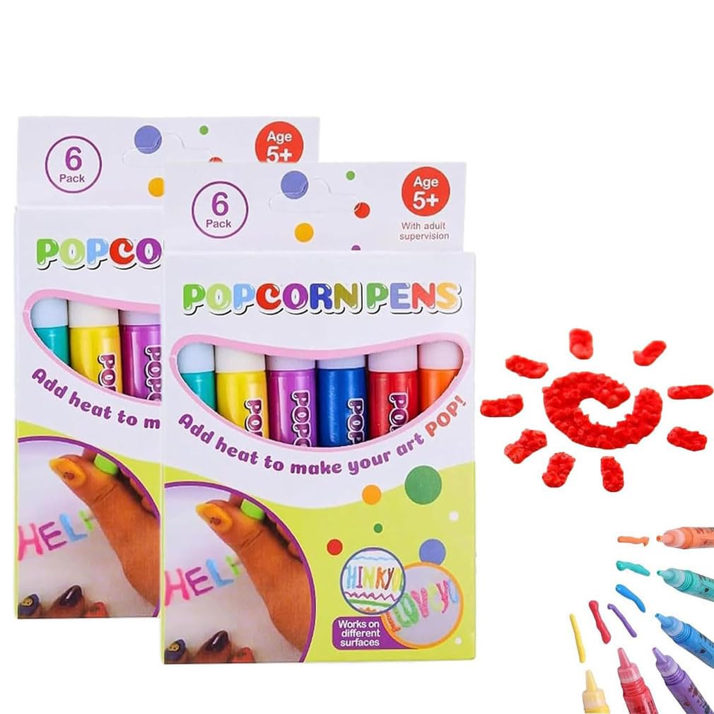LUCKKY Marcadores Puffy, 6 Colors Magic Puffys Pens, New 3D Puffy Markers, DIY Bubble Popcorn Drawing Pens Set for Art Painting (2Box)