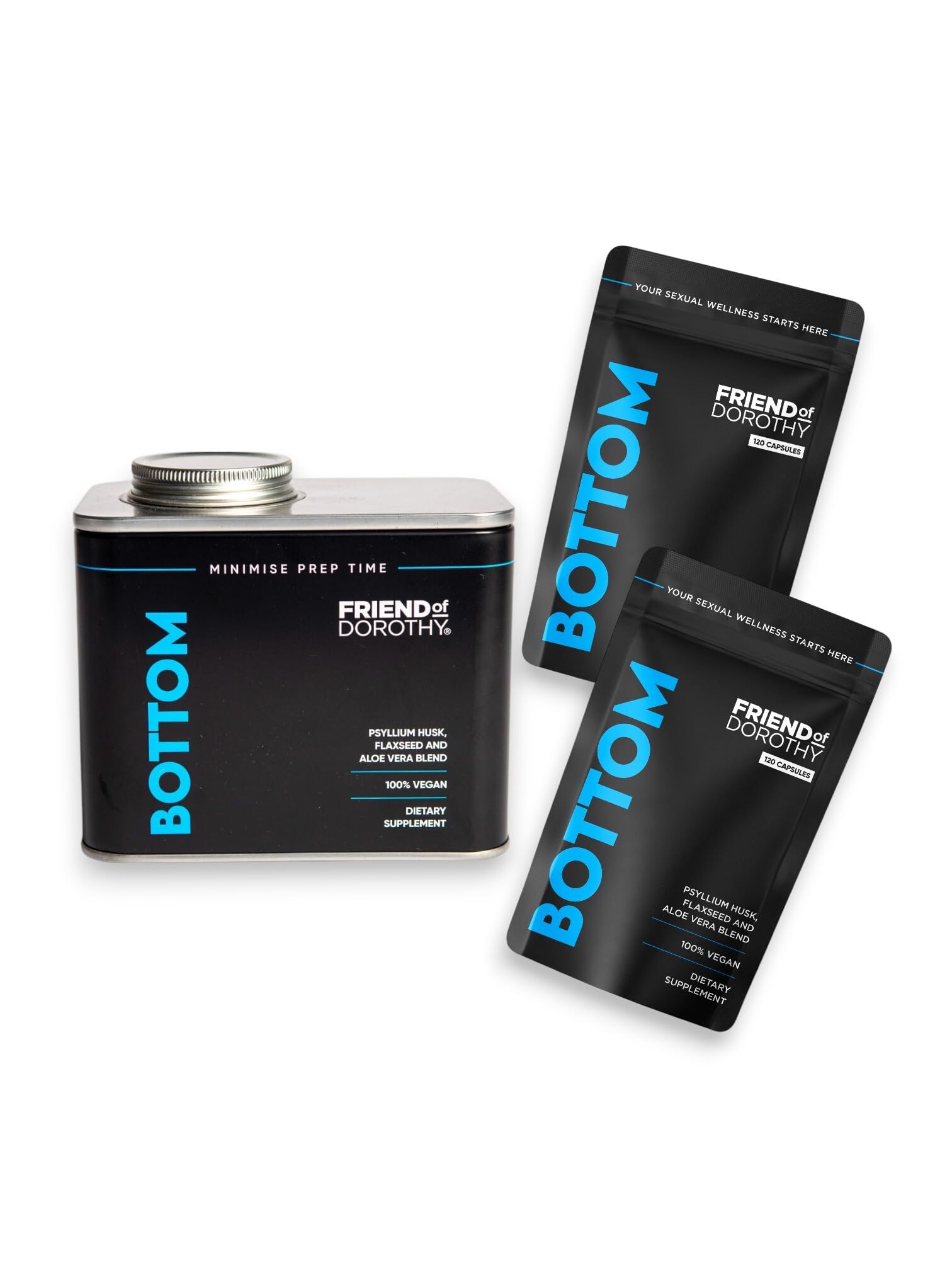 Prep-Ready Bundle – 2 × Bottom 120 Fibre Capsules (240 Total) with Refillable Pill Organiser Can – Supports Digestive Health, Regularity, Heart & Weight Management