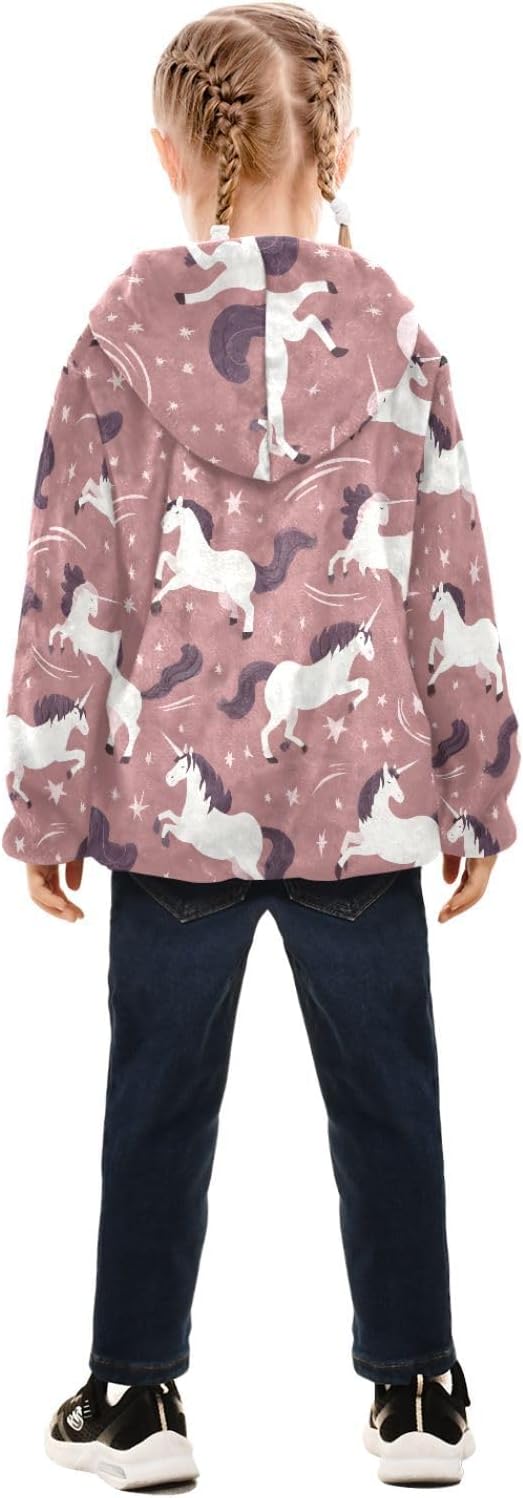 Girls Hoodie Outfit Unicorn Pattern Zipper Sweatshirt Coat Fleece Jacket for Kids 3-10T