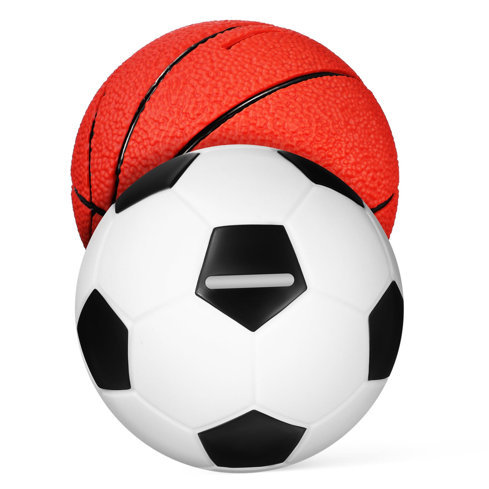 Mikikit Set 2 Pezzi Salvadanaio Vinile Pallone da Basket e Calcio, Dimensione Portatile, Decorazione Creativa per Bambini e Regalo Compleanno