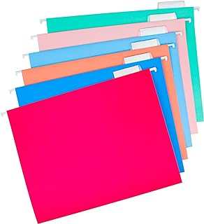 Y YOMA 12 Pack Colored Hanging File Folders Letter Size Decorative Hanging Folder Cute Pretty File Folder Organizer for Filing Cabinet Office Home with 1/5-Cut Adjustable Tabs, 6 Selected Color