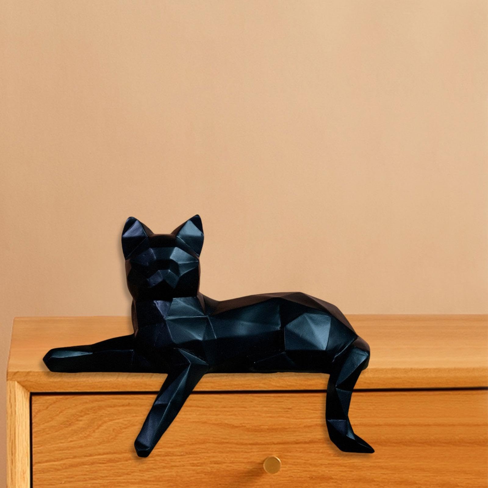 Figura de gato geométrica hecha a mano, decoración de escritorio de resina, decoración de escritorio para la oficina o el hogar (gato mirando)