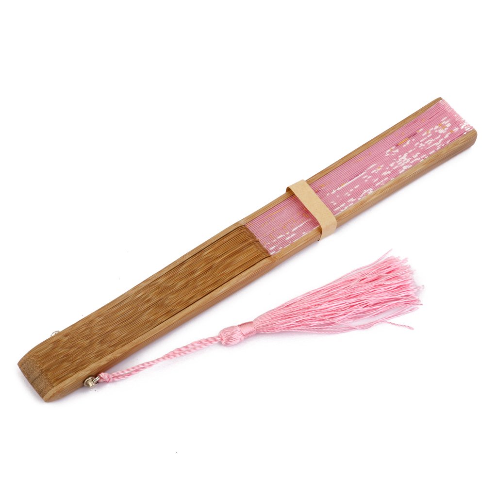 Éventail Japonais Traditionnel – Motif Fleurs De Cerisier Rose Peint à La Main – Bambou – Décoratif Ou Rafraîchissant