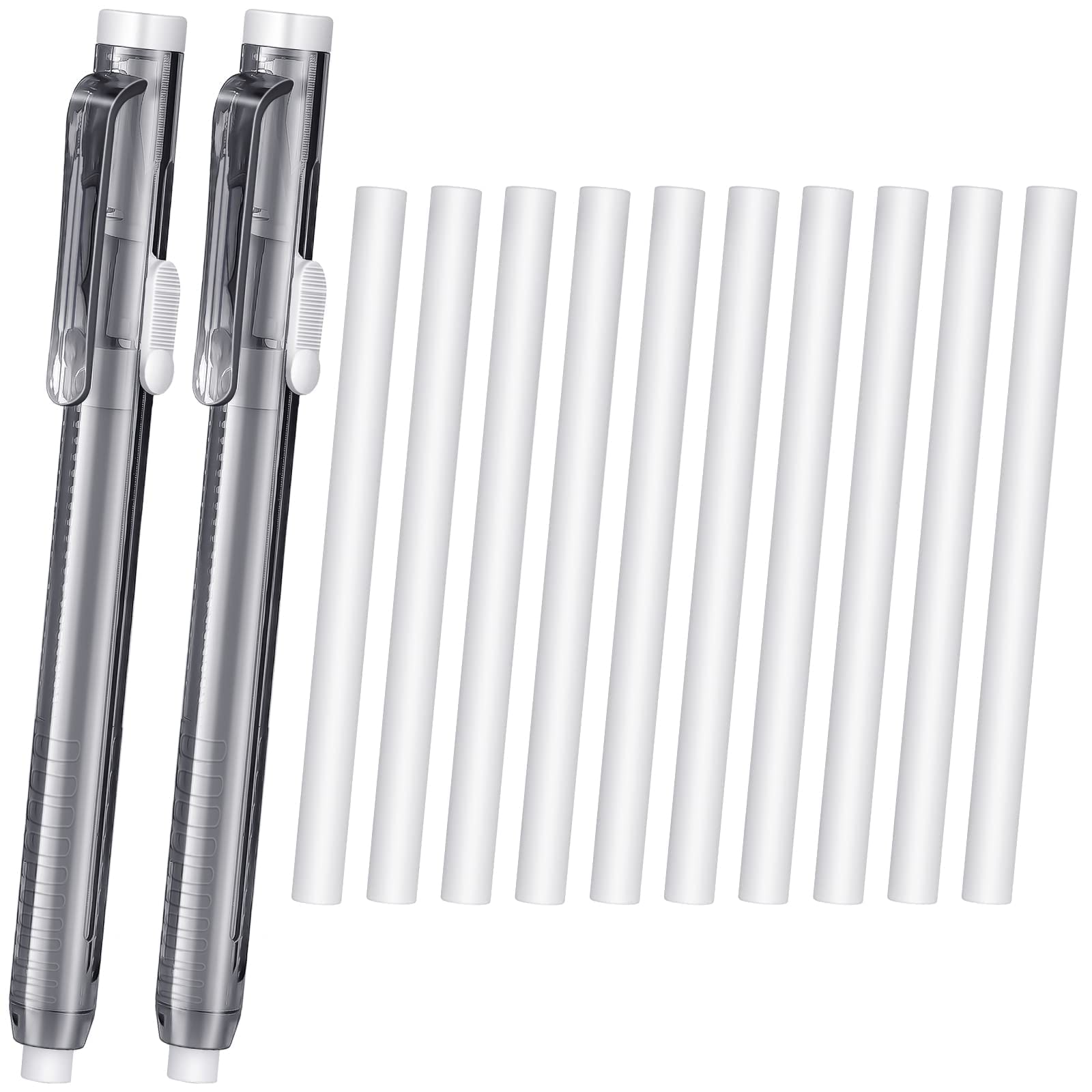 Retractable Mechanical Eraser Pen, Retractable Eraser, Pen Style Erasers 12 Pack Including 10 Retractable Eraser Refill for School Office Painting Writing (12 Pack), Student Teacher Adult Child