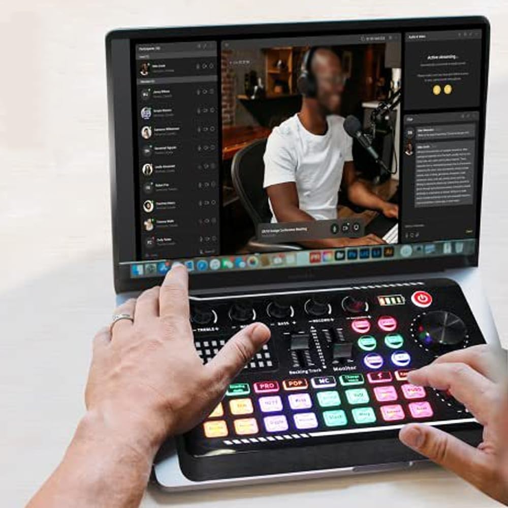 VOANZO Sound Effects Board Bluetooth Compatible Sound Card with Multiple Sound Effects Live Sound Card DJ Mixer Interface for Streaming Podcasts and Gaming - Image 2