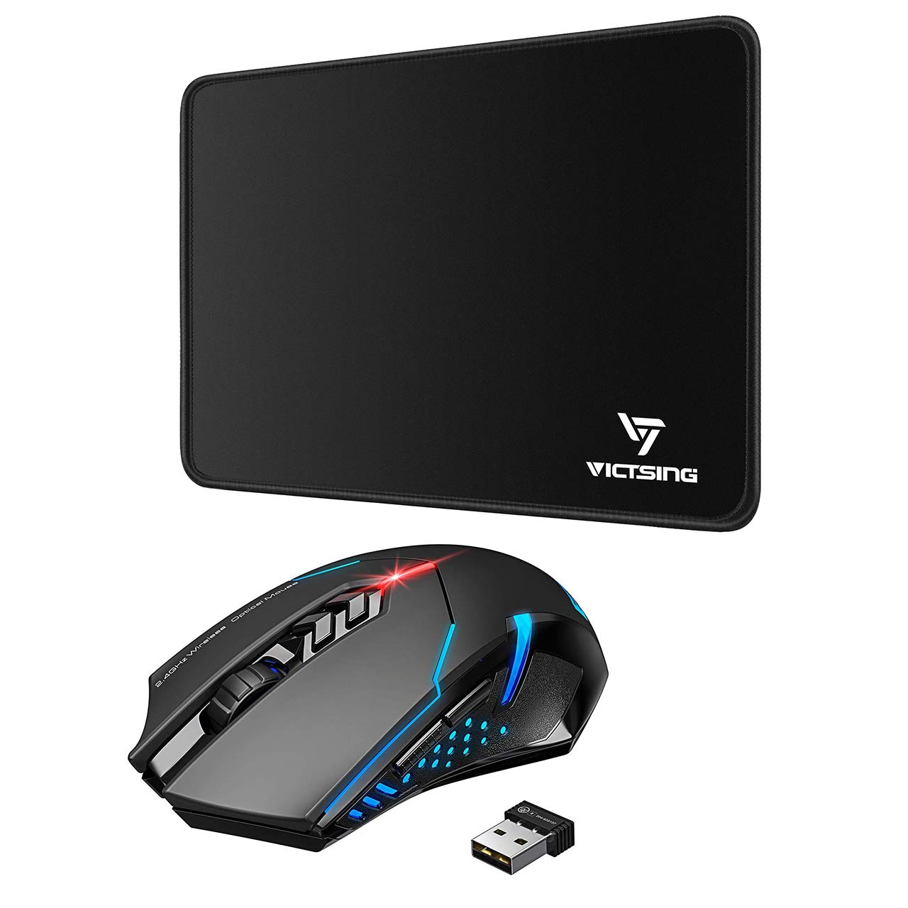 VicTsing Wireless Gaming Mouse and 14.6×11.8 inches Gaming Mouse Pad, 2400 DPI Silent Click Gaming Mouse, Nonslip Natural Rubber Base Mouse pad for Gaming Computer & Laptop & PC, Black