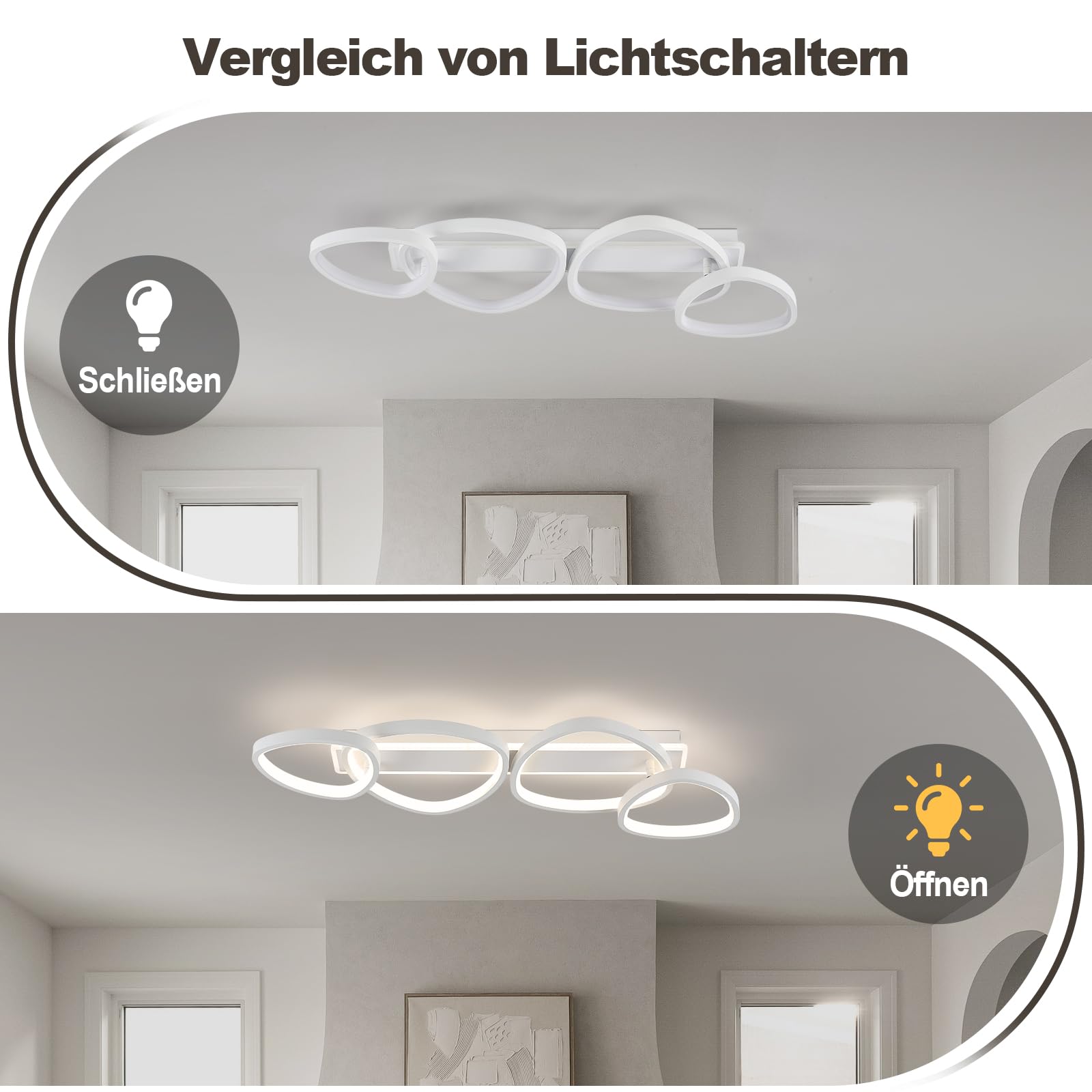 Qamra Lampara Techo Moderna 4 Anillos,Plafon LED Techo Blanca,82 cm,4000 K | Lámpara de techo de 60 W, Fabricada Principalmente con Aluminio, Hierro y Silicona,Adecuado para Bano,Cocina,Comedor