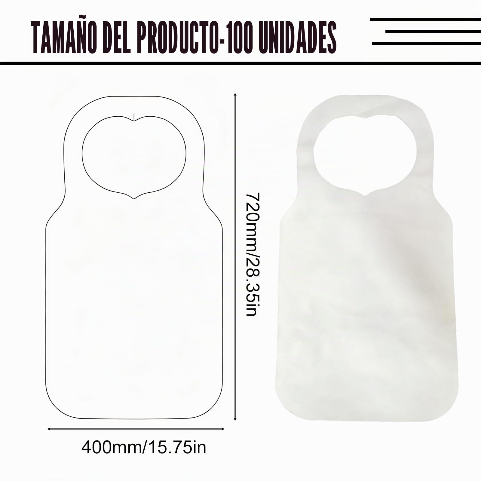 100 baberos desechables adultos, delantal de comer, para adultos mayores o niños (blanco)
