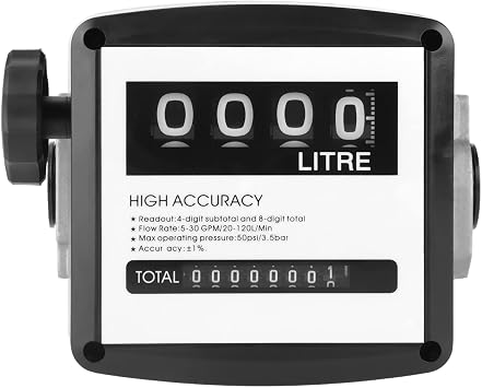 Fuel Flow Meter 1 Inch, High Accuracy 1% Diesel & Gasoline Flow Meter with 4-Digit LCD Display, 5-30 GPM Mechanical Counter for Transfer Pump, Kerosene, Oil, Agriculture, Trucking, Marine Use