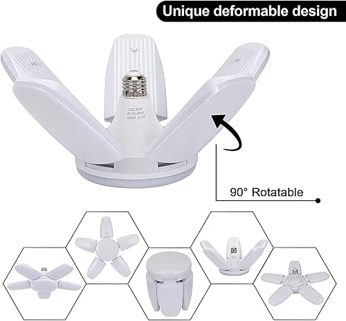 Miniatura 3 de LED Garage Lights, 100W Deformable Led Garage Ceiling Lighting 11000LM E26E27 Daylight 6000K Super Bright Garage Light Adjustable Garage Light for