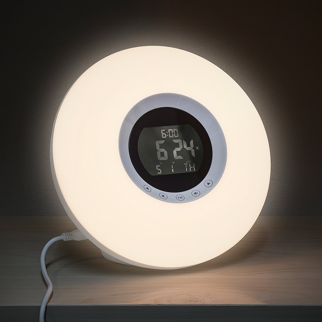 Balvi Radio Despertador Lunar Color Blanco con luz, Alarma, FM, LCD Screen, Snooze, Ajuste de Brillo Plástico ABS 17cm