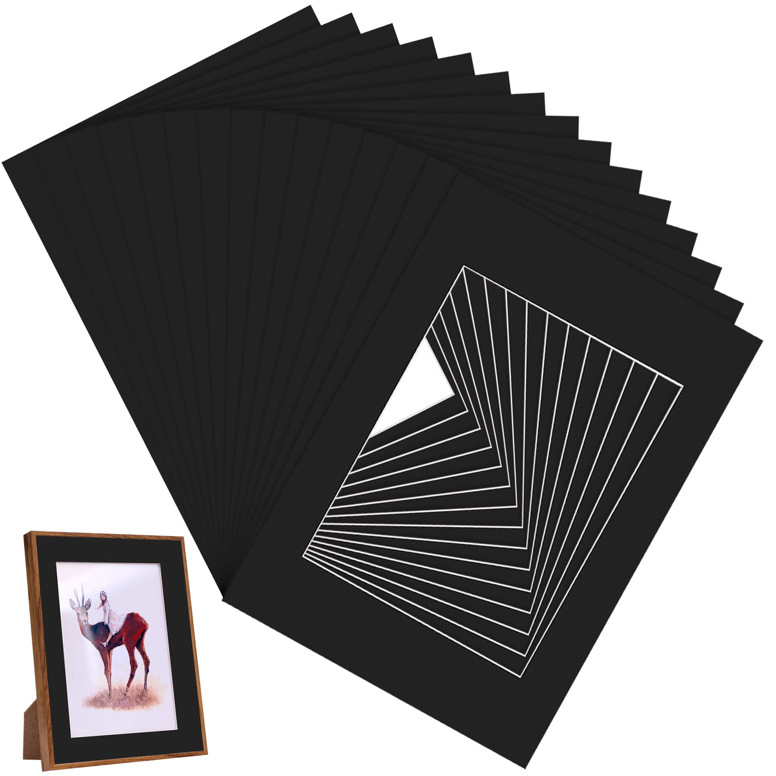 Yoosso 15 Pieces Black Picture Mounts, A4 Photo Mounts Frame Mounts Bevel Cut Mounts Picture Mats for 8 x 6 inch Image Picture Posters, Paintings, Photo Work