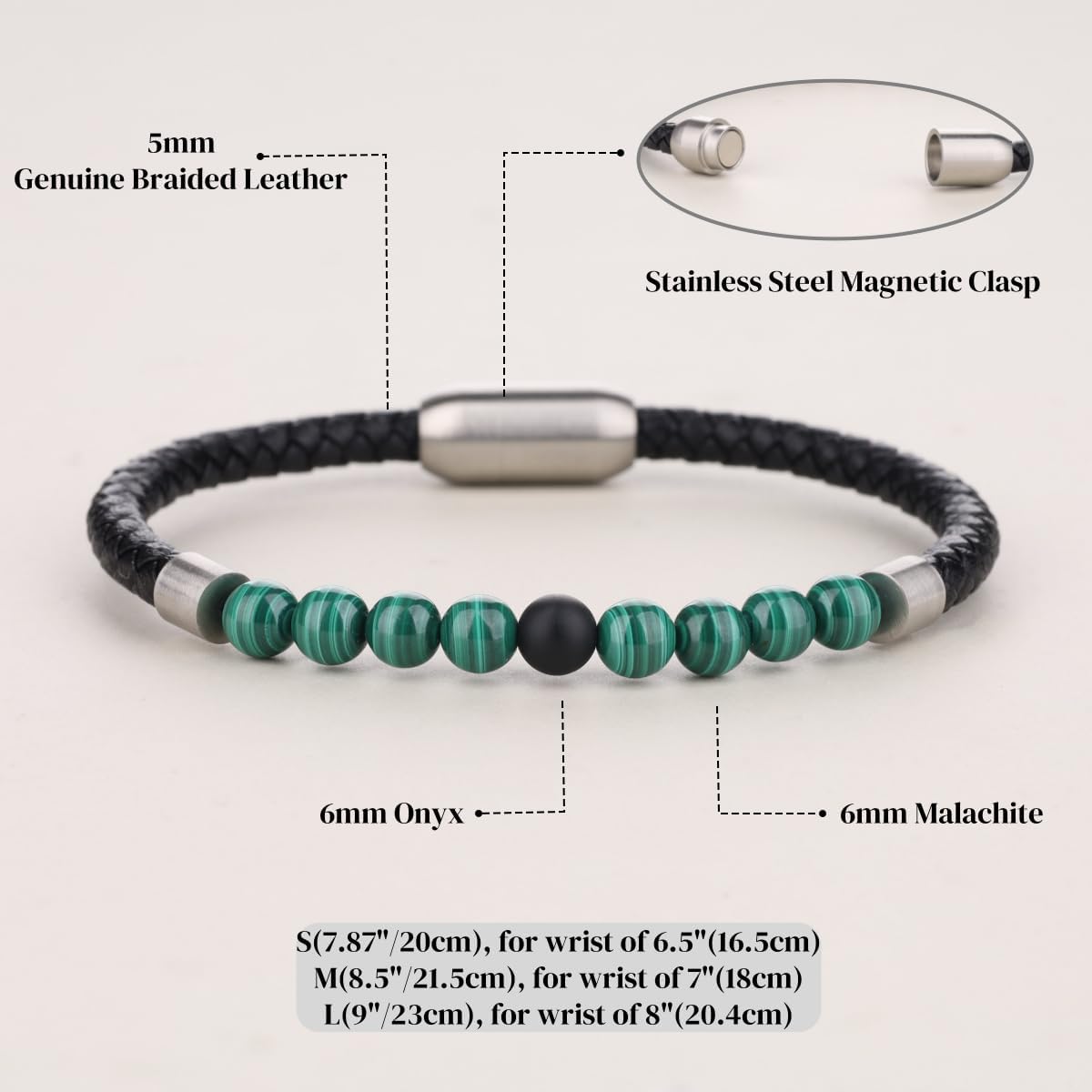 COAI Genuine Leather Bracelet for Men, Onyx Beaded Bracelet for Men - Image 4