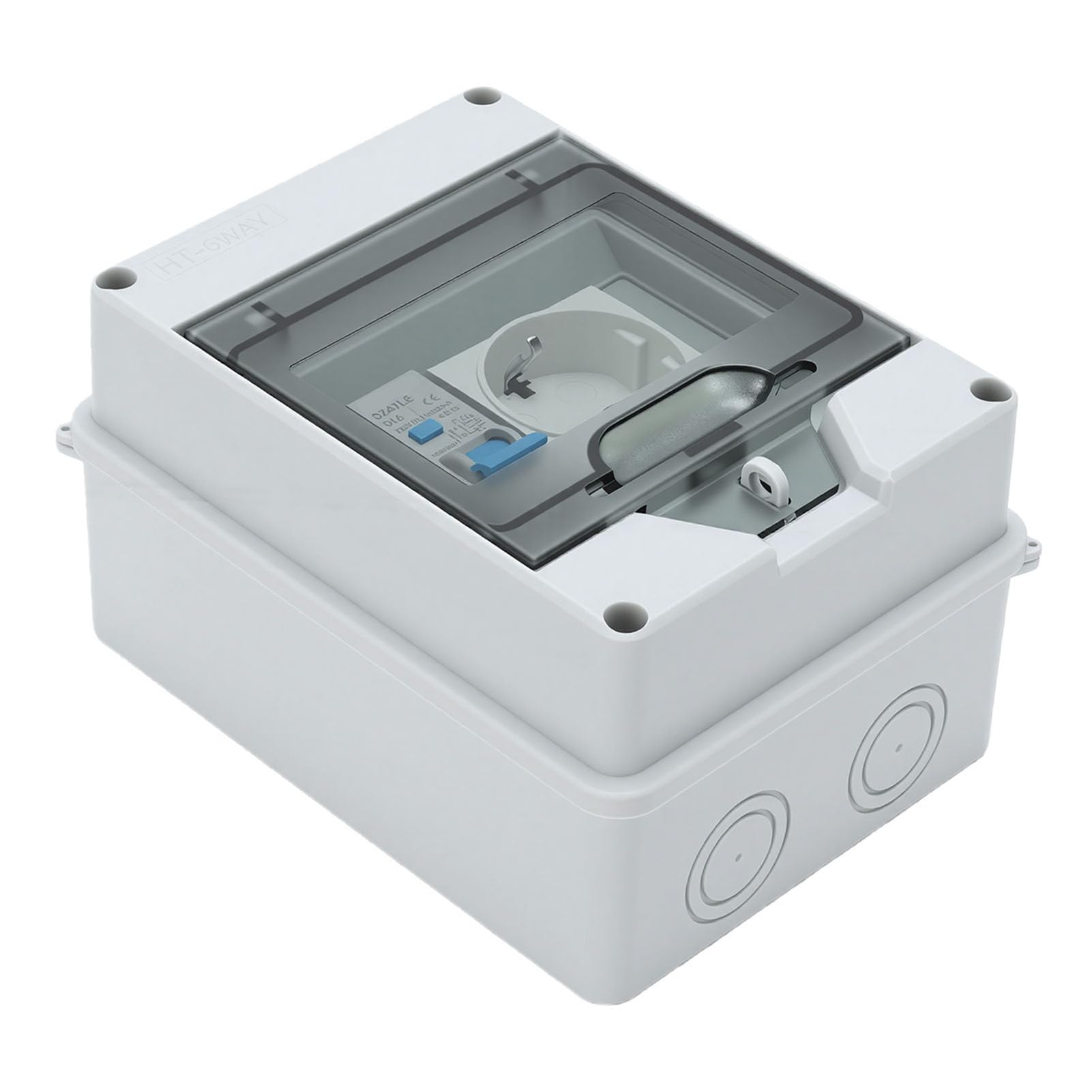 Eujgoov Caja de Distribución de Energía de Pared Montada en Superficie, 16A 1P+N Toma de Disyuntor IP65 Caja a Prueba de Agua, con Cubierta Transparente para Uso en Exteriores Sótanos