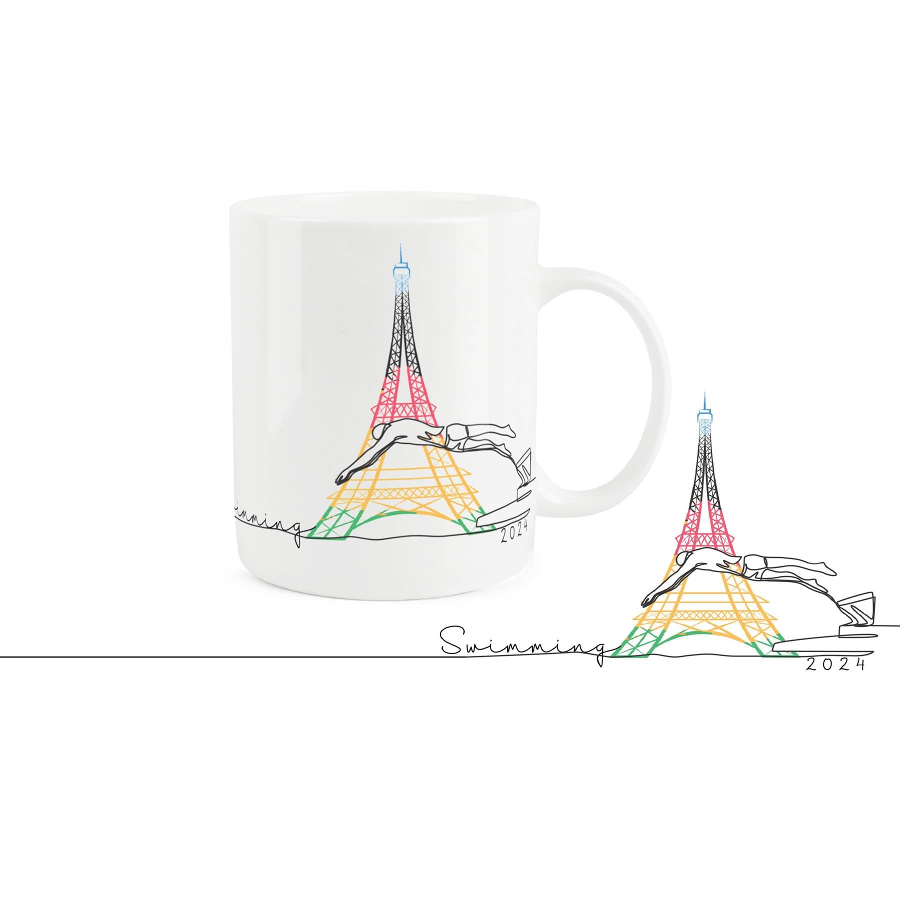 Purely Home Paris Swimming Mug - Sports Competition Commemorative Gift/Present - Tea Coffee Bone China Mug for Sports Fans