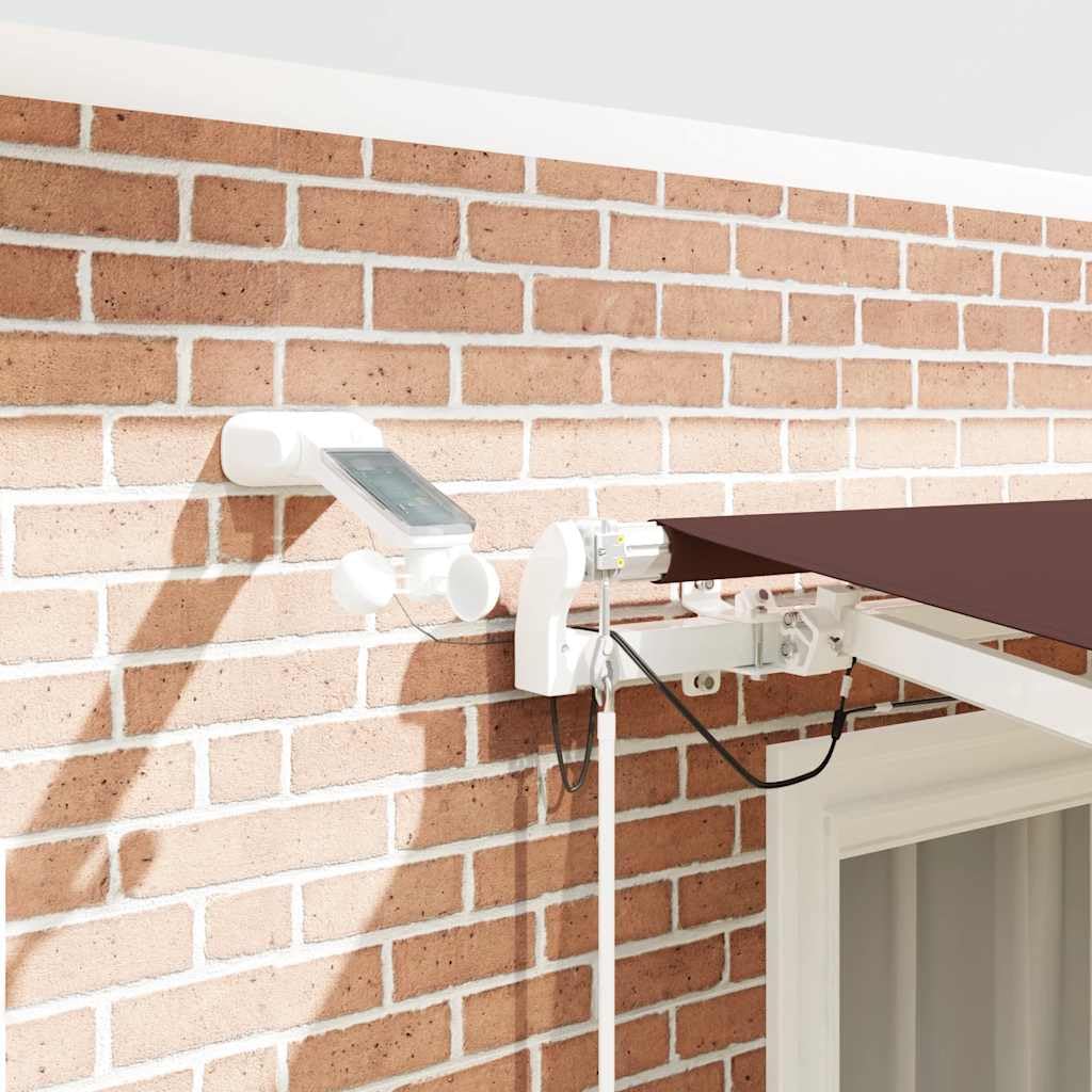 Toldo automático con LED marrón, 300 x 250 cm, brazo articulado, protección solar, resistente al agua, resistente a los rayos UV, con sensor de viento y manivela para terraza, balcón, exterior