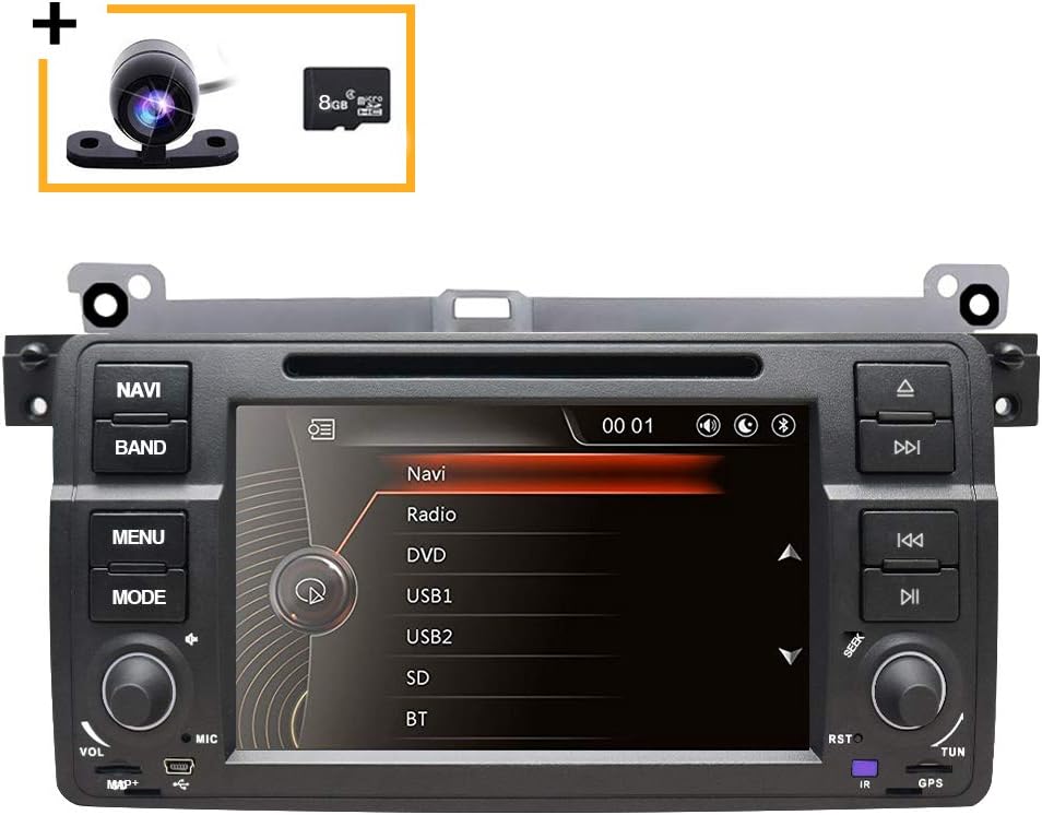Freeauto 7 Inch In-Dash Multimedia DVD Player Headunit HD Digital Touch Screen Car Stereo Radio with GPS Navigation CANbus Steering Wheel Control for BMW E46 318 320 325