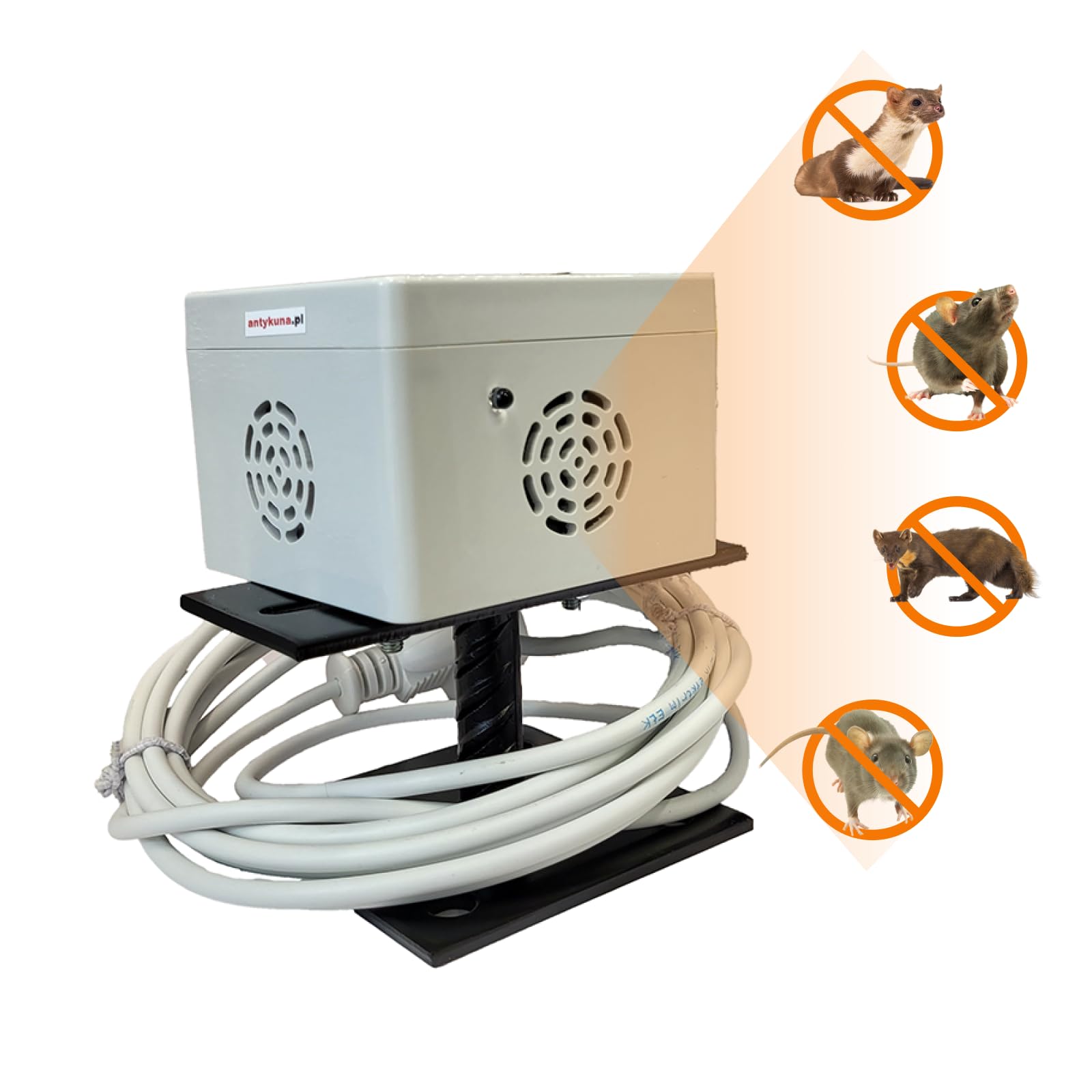 Hermetischer Ultraschall Mardervertreiber Light&Flash – 4 Lautsprecher | Leise 48 dB | Für Parkplatz, Dachboden & Außenbereiche | IP54D
