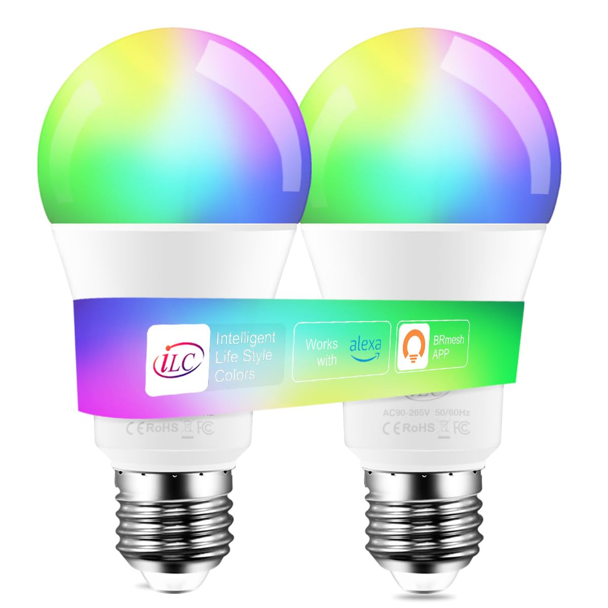 iLC LED RGBW Lampe 10W E27 RGB+Warmweiß, Sync mit Musik farbwechsel Glühbirne mit APP, 16 Millionen Farben, 20 Modi (2 Stück)