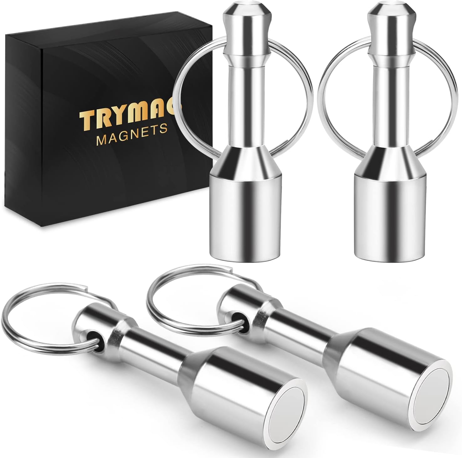 TRYMAG Keychain Magnets for Testing Brass, Gold Silver Jewelry Test Magnet Hanging Keys Holder, Silver, 4 Pieces, Modern