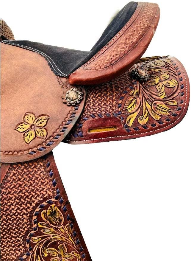 Horse Saddle Leather Western Barrel Racing Handmade Premium Comfort Horse Saddle for Best Riding Trail Equestrian Tooled Carved Size: 10-18 inches Seat Available, UG26