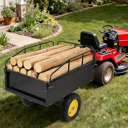 750LB Dump Cart, Heavy Duty Steel Garden Utility Trailer with Manual Dump,Pull Behind Trailer for Lawn Mower, Tractor, ATV for Yard & Farm