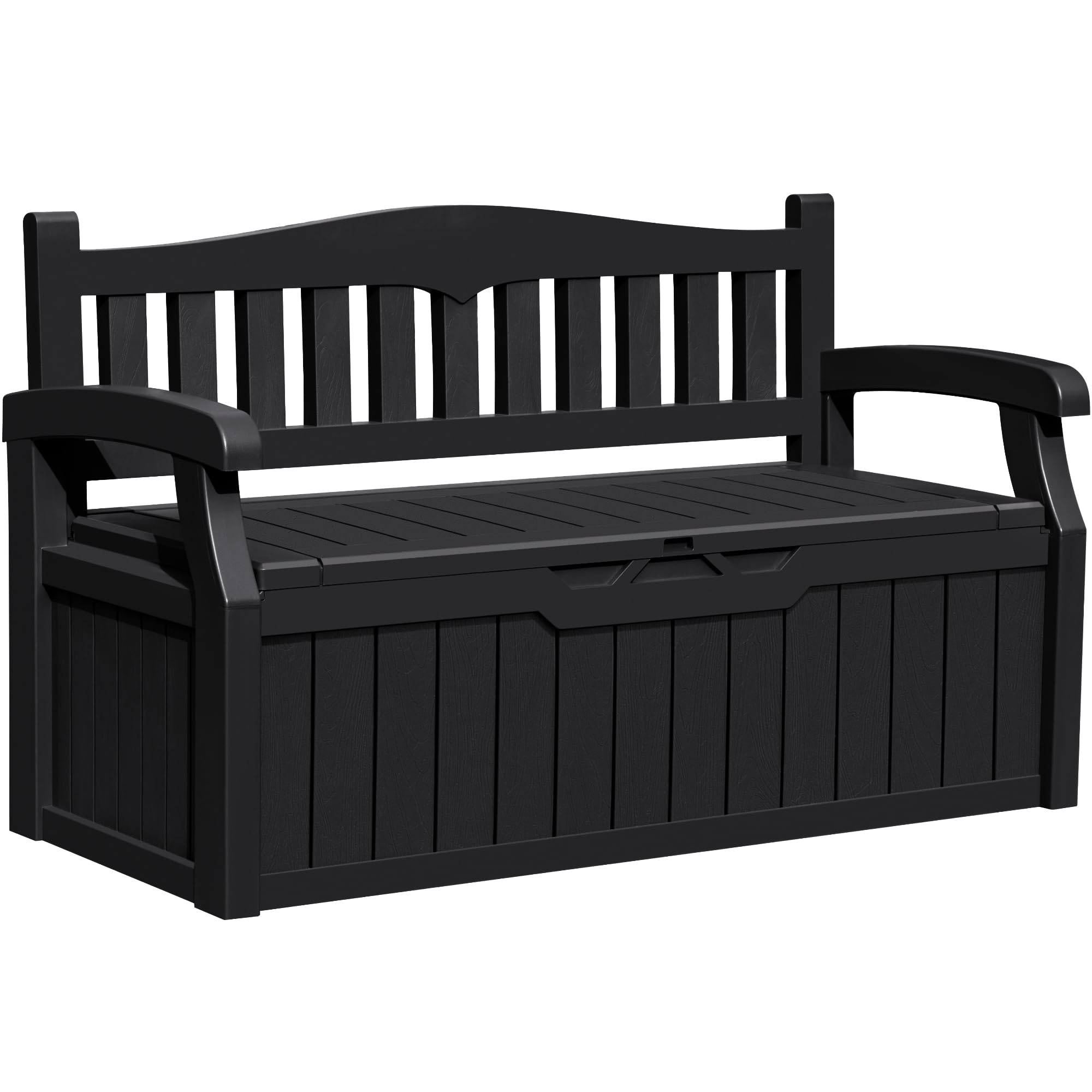 Greesum80 Gallon Outdoor Storage Bench, Resin Patio Furniture with Armrest,Waterproof and UV-Resistant, Perfect to Garden, Poolside and Lawn, Dark Black
