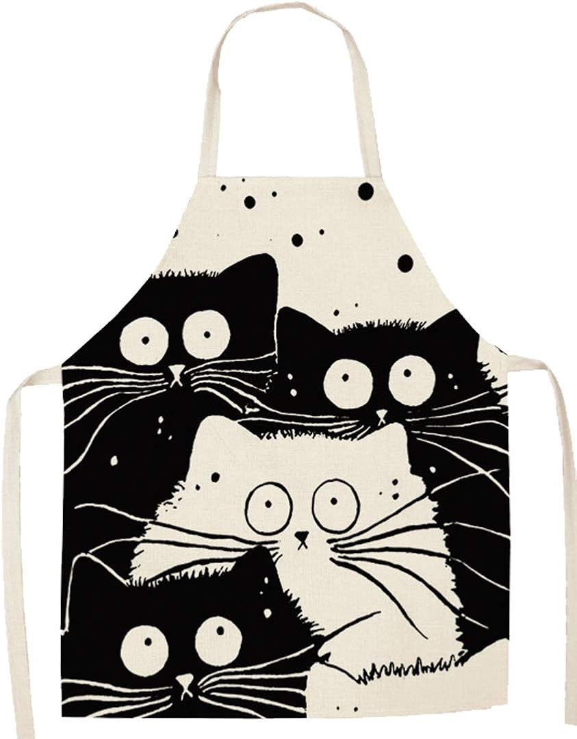 JFAN Delantal de dibujos animados Delantal de cocina para Mujeres Hombres Patrón de gato Delantales de moda Delantal divertido