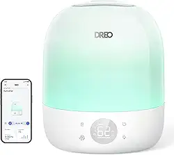 DREO Umidificadores para bebês de quarto, controle inteligente de aplicativo e luz noturna e treinamento de rotina de sono 1500+ RGB, ultra silencioso de 28 dB e 3 L, umidificador de névoa fria para