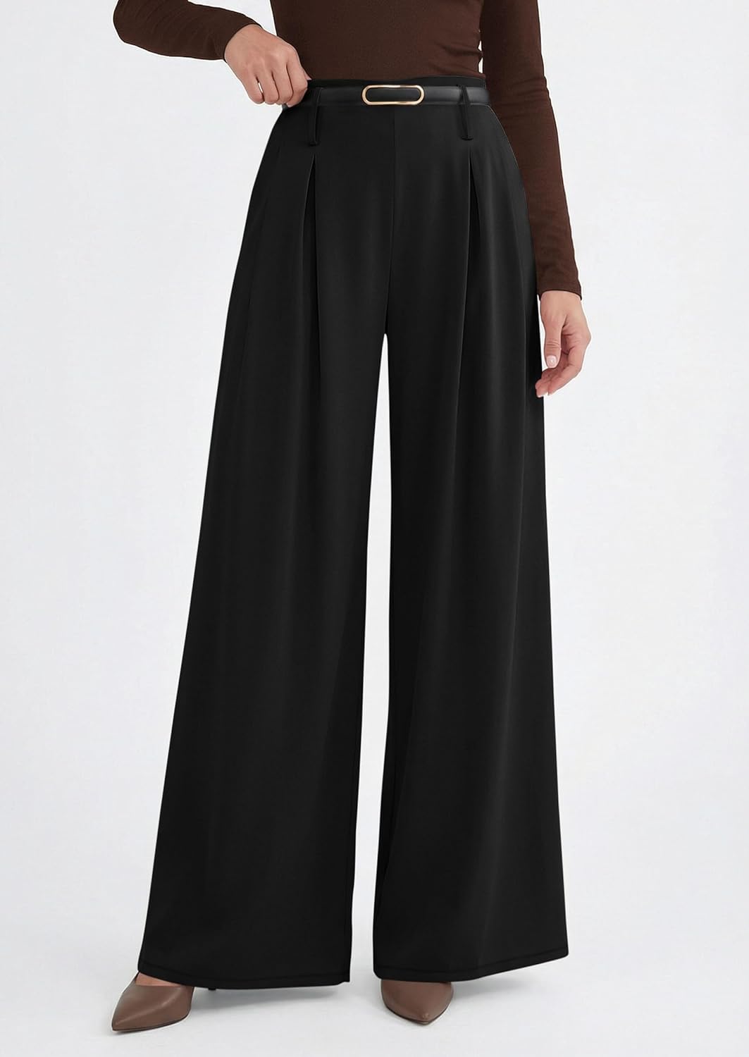 PRETTYGARDEN Womens Spring Wide Leg Trousers 2026 High Elastic Waist Loose Pleated Long Flowy Palazzo Work Pants with Pockets - Image 4