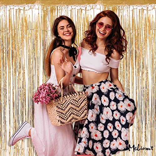 Image of 4 Pack Champagne Gold Fringe Curtain Backdrop, 3.2Ft x 9.8Ft Metallic Tinsel Foil Fringe Streamers Curtains Background for Photo Booth Birthday Baby Shower Party Wedding Graduation Decorations