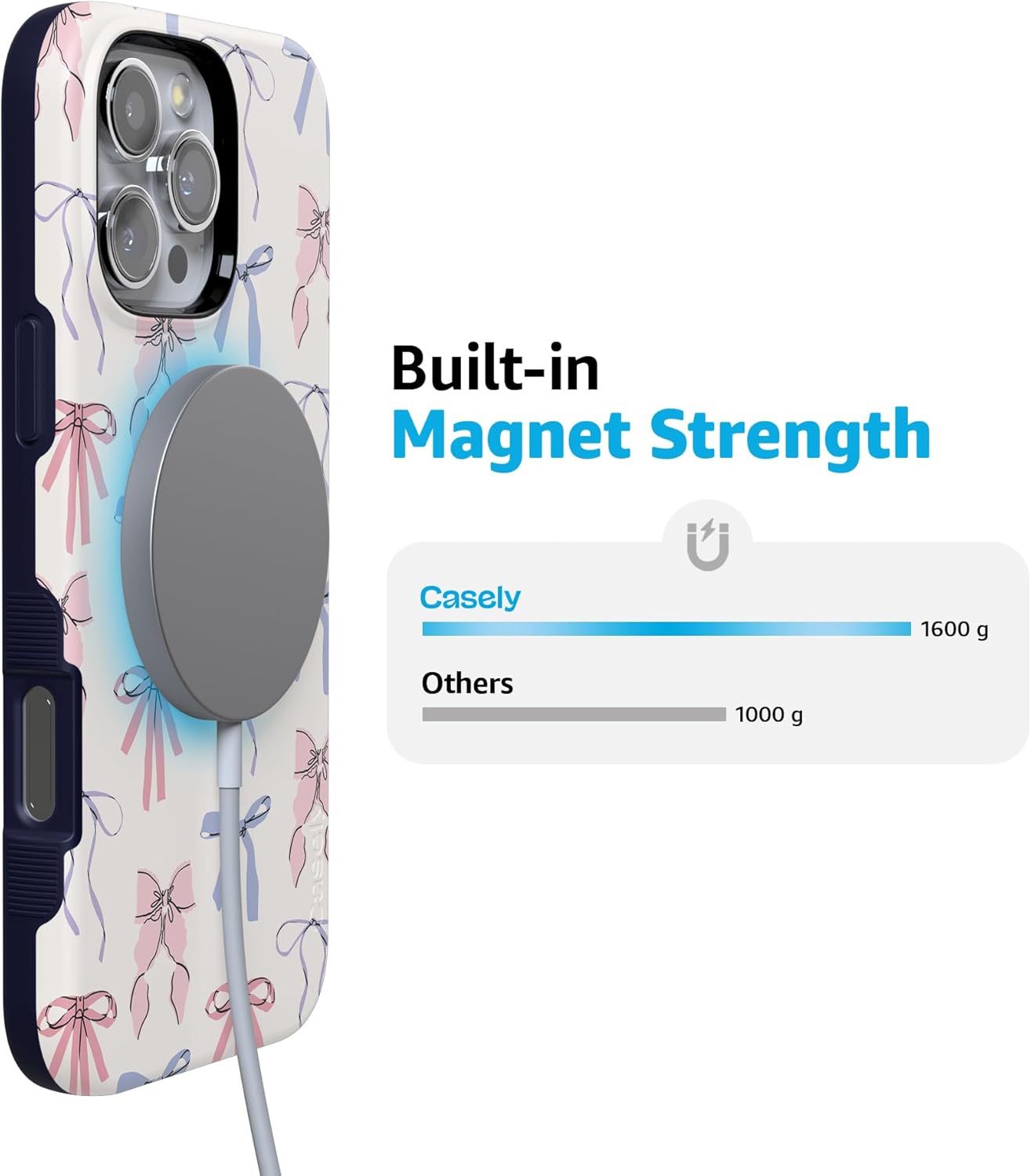 Casely iPhone 16 Pro Case | Coquette Girlie | Pastel Bows | Bold Protective Design | Compatible with MagSafe - Image 2