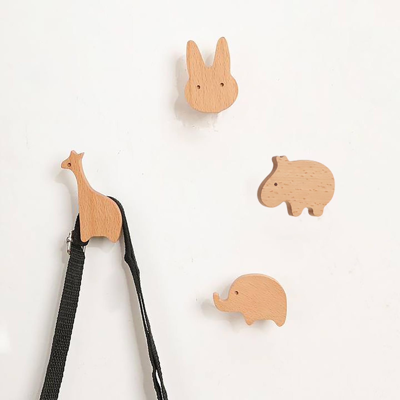 Ylinwtech 4 Pièces Crochets Muraux Enfant, Porte Manteau Mural Bois en Forme d'Animal Pour Armoire, Cuisine, Salle De Bains, Chambre