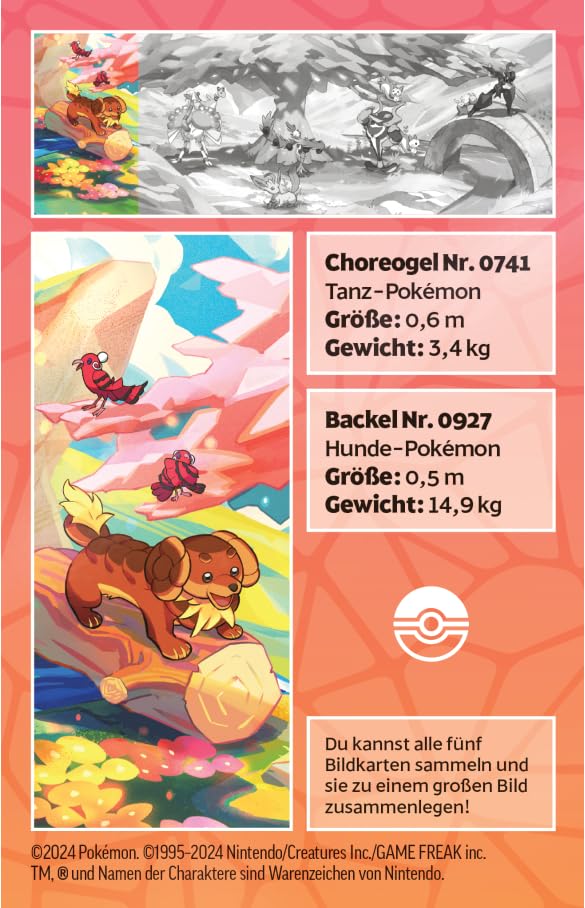 Pokémon-Sammelkartenspiel: Mini-Tin-Box Farbenfrohes Paldea: Backel & Choreogel (2 Boosterpacks, 1 Stickerbogen) – Bild 4