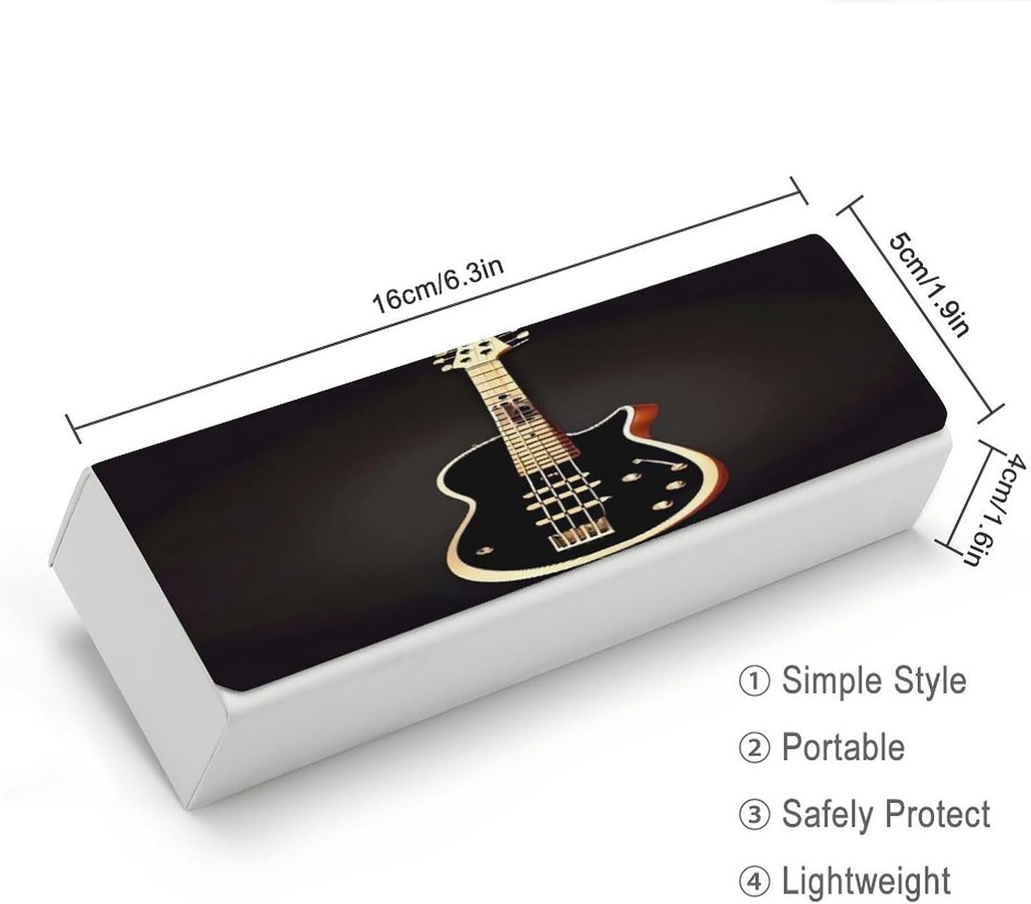 Black Guitar Glasses Cases Hard Shell Eyeglasses Case with Cleaning Cloth Magnetic Closure Leather Spectacle Cases Portable Travel Sunglasses Case Fashion Eyeglass Box image 2