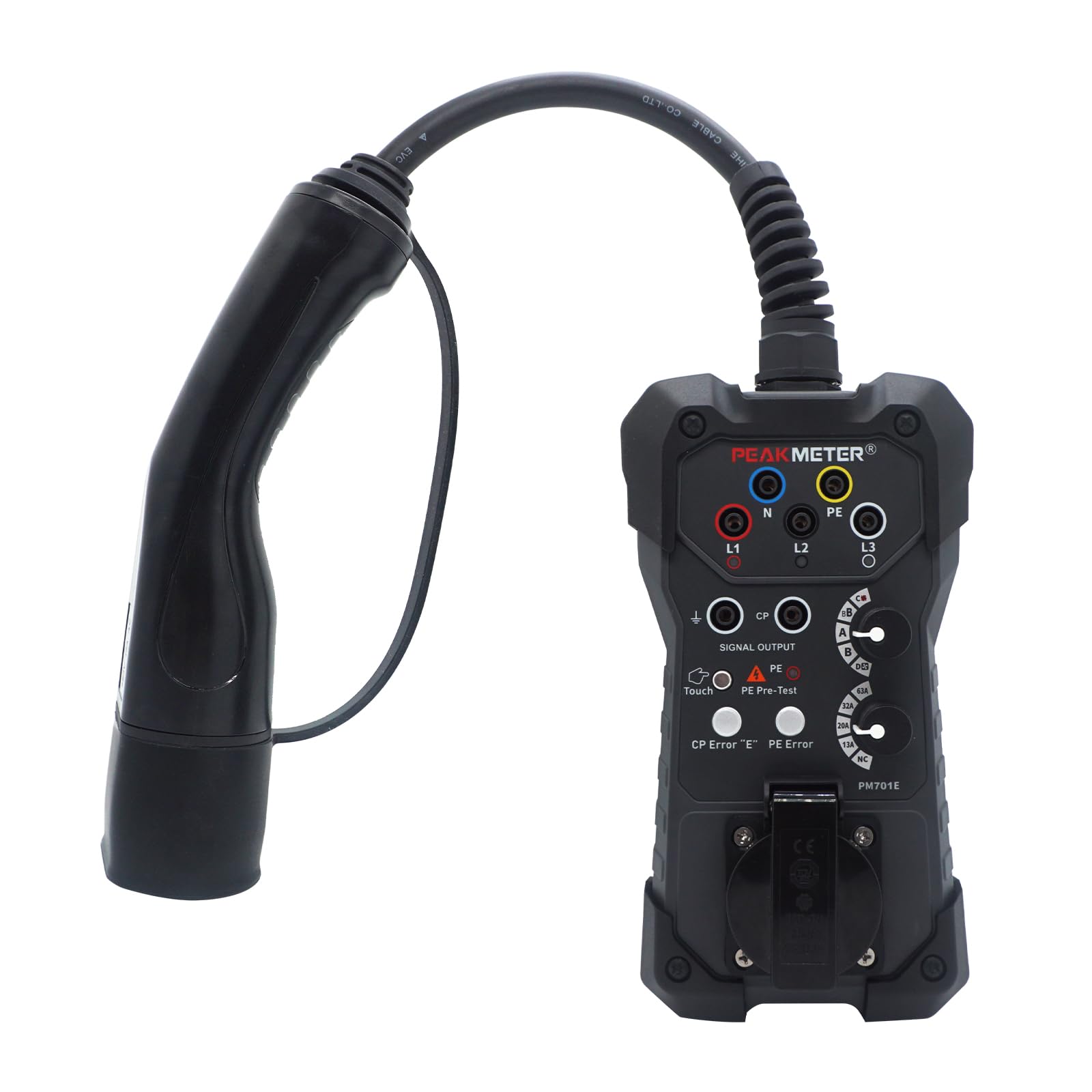 Adaptateur EVSE, test de station de charge de type 2, analogique PP et CP | EVSE testeur multimètre et oscilloscope connectables, prise schuko intégrée, LED intégrée pour indicateur de phase