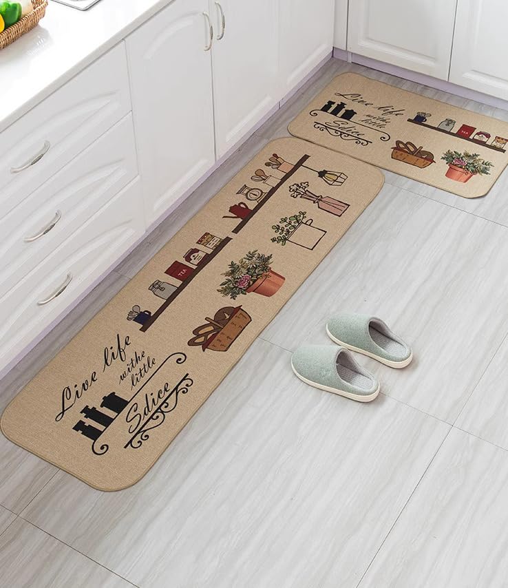 Image of proxin 2 Pcs Kitchen Mats Set - Waterproof Memory Foam Anti-Fatigue Mat Comfortable Standing Mat for Kitchen Non-Slip Rug for Kitchen, Sink, Laundry & Home Office