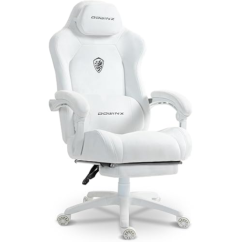 Dowinx Big and Tall Gaming Chair, Suede Fabric Game Chair with Pocket Spring Cushion, High Back Gamer Chair Ergonomic with Footrest for Adults Office, 440LBS, White