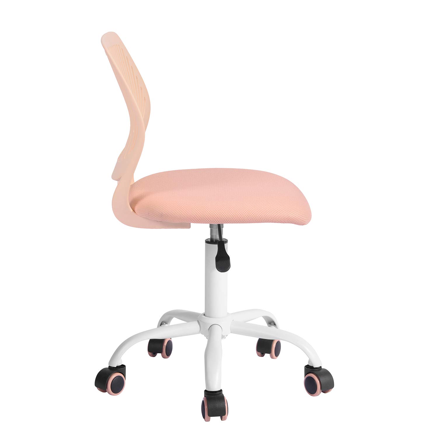 FurnitureR Chaise de Gaming Compacte, Dossier Creux en PP, Hauteur Réglable, Assise Ergonomique Pivotante en Mousse, Base en Fer à 5 roulettes, pour la Lecture, Le Dessin, Le Gaming, Candy Rose
