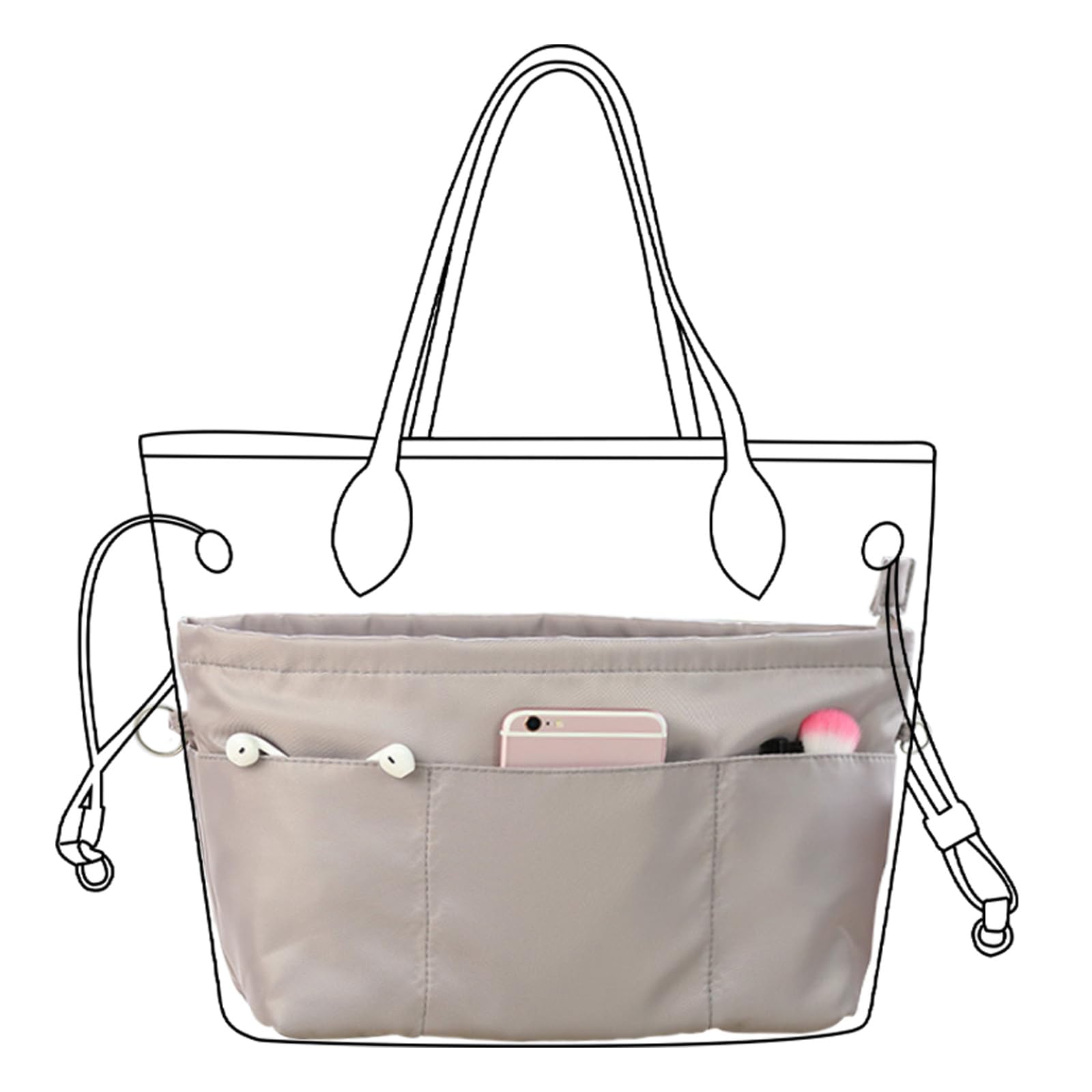 Lckaey El organizador de bolso para bolso Neverfull es compatible con más marcas similares de bolsas de mano, organizador de nailon 3055gris-XL