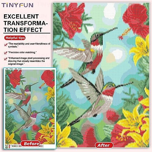 TINY FUN Duży zestaw do haftu diamentowego 5D dla dorosłych, pełne koloru diamentowe rękodzieło z okrągłymi diamencikami do dekoracji ścian w domu (40 x 60 cm) (TY012)
