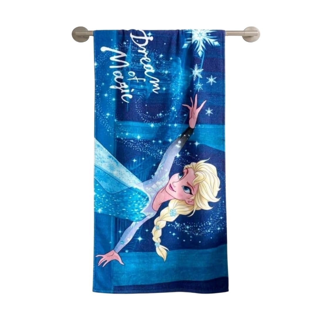 Athom Living Disney Frozen Elsa Kids Cotton Bath Towel – Soft, Super Absorbent, Vibrant Design, Perfect for Girls, Quick-Dry, Comfortable & Fun Bath Time Towel |350GSM, 60x120cm