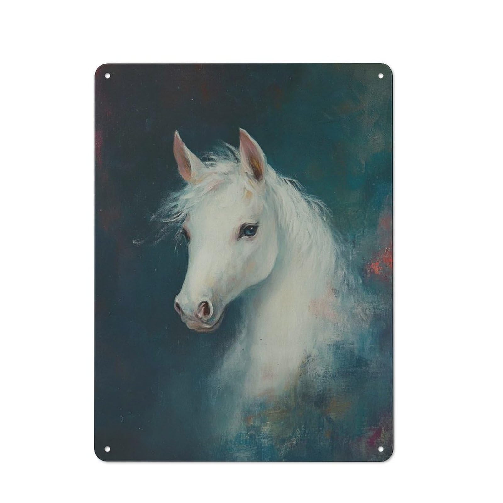 Junmoney White Horse Portrait Tin Wall Plaque 40X30cm With For Garage Or Workshop, For Kitchen, Dining Room And Home Bar Wall Decor