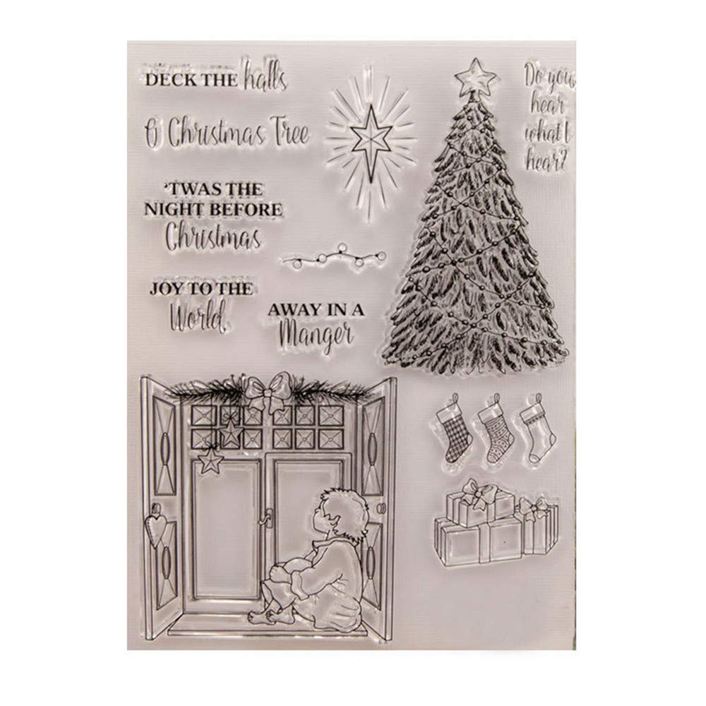 arriettycraft Christmas Eve Christmas Tree giftbox Socks Rubber Clear Stamp for Card Making Decoration and Scrapbooking