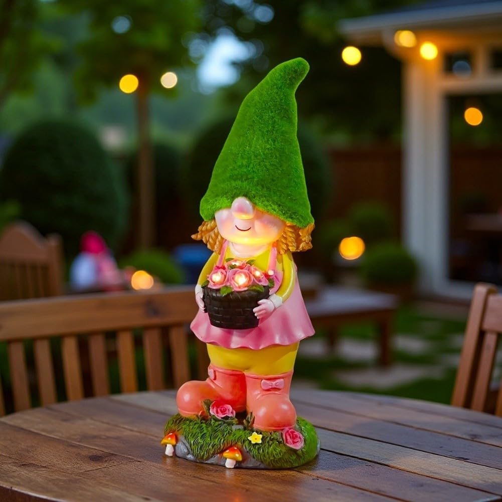 Statua Gnomo per solare da per giardino in Resina 34cm Statua