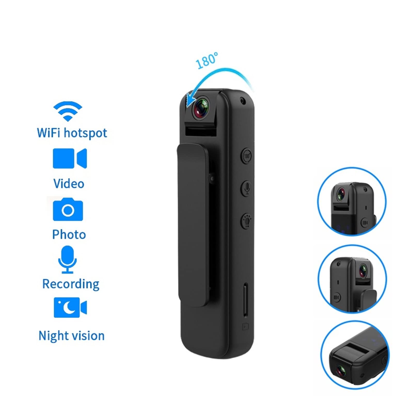 Action Cam, Mini Fotocamera Digitale HD 1080P Home Sports DV Sensore di Movimento for videocamera di Sicurezza Magnetica Piccola videocamera Pocket Body Camara,All'aperto, Sport, Video(64GB)